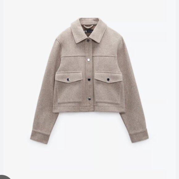 Zara Beige cropped collared Wool Coat brown s small - Picture 1 of 8